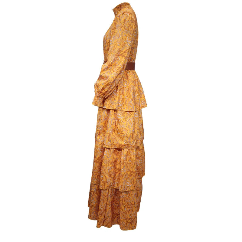 Women Elegant Long Lantern Sleeve Stand Collar Loose Maxi Dress Y2K INS Clothes Autumn Long Ruffle Bohemian Dress Women Elegant Long Lantern Sleeve Stand Collar Loose Maxi Dress Y2K INS Clothes Autumn Long Ruffle Bohemian Dress